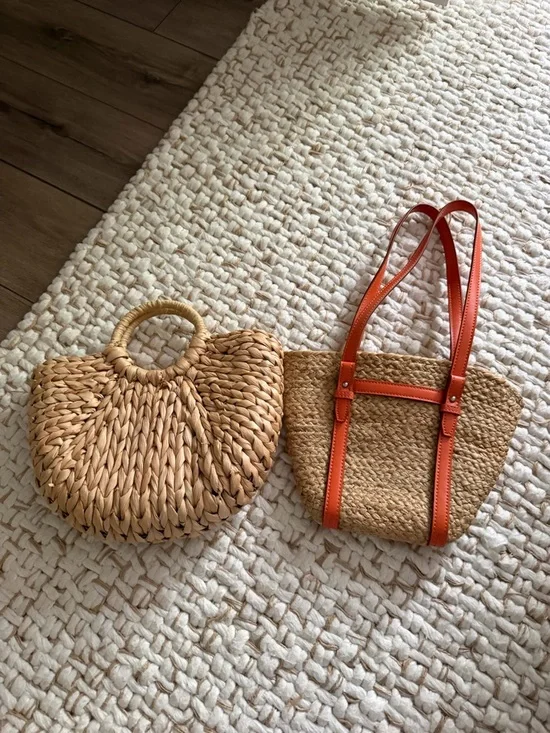 Zara Straw Tote with Bright Orange Trim and Handles - Picture 1 of 16